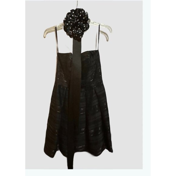 White House Black Market Ribbon Stripe Strapless Black Cocktail Dress Sz 8 EUC - Picture 4 of 11